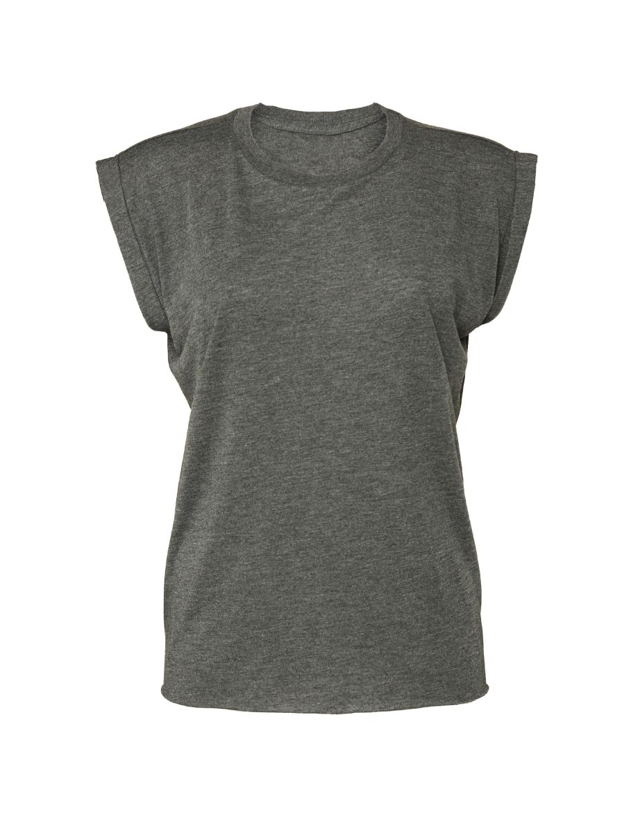 Bella + Canvas Womens/Ladies Flowy Rolled Cuff Muscle T-Shirt - Dark Grey Heather
