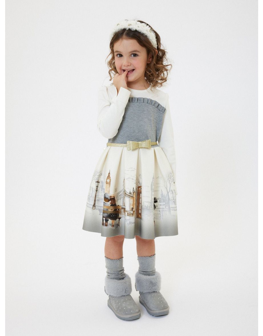 Girls Neoprene Romantic London Dress in Ivory