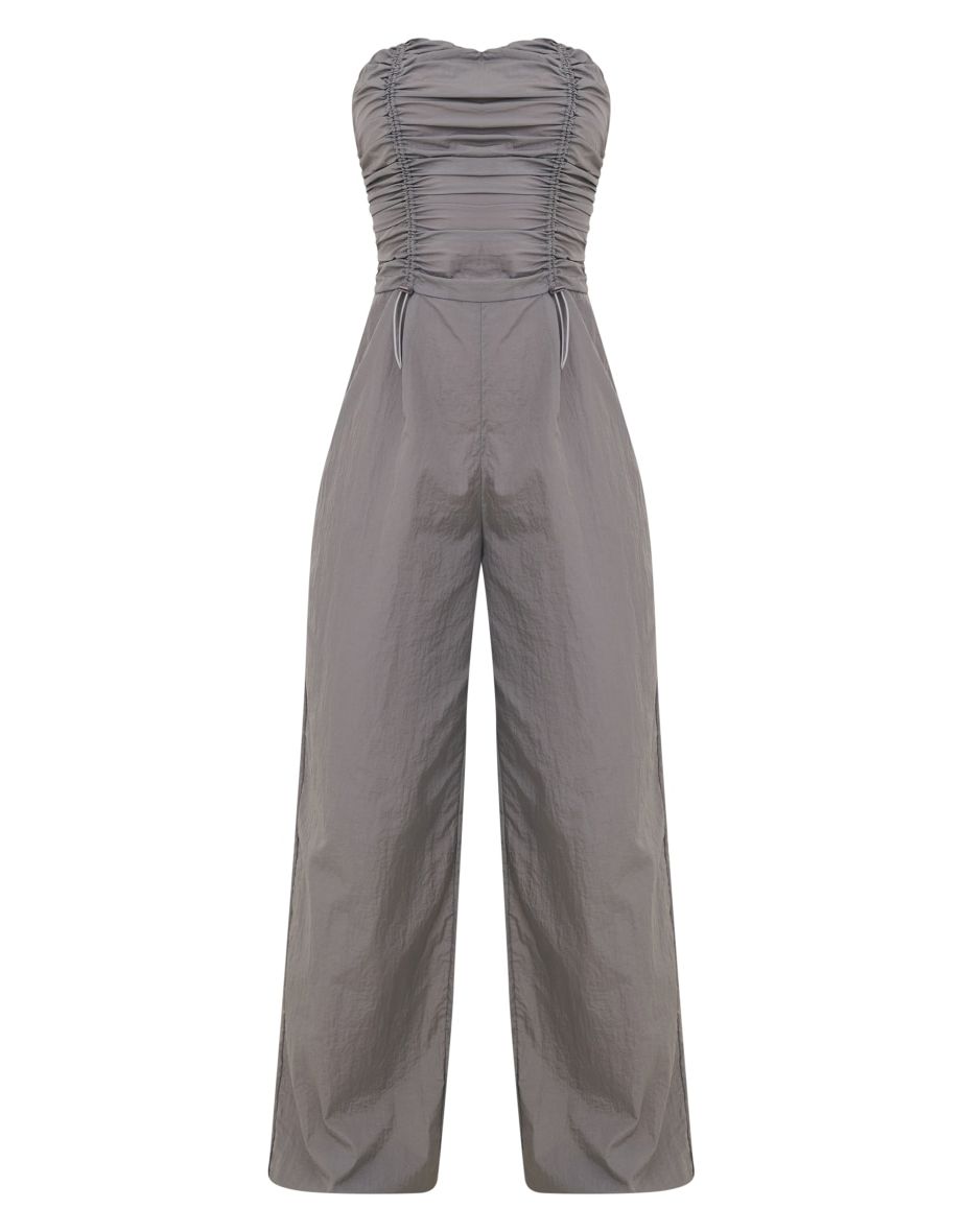 Charcoal Ruched Bodice Parachute Bandeau Jumpsuit - 4