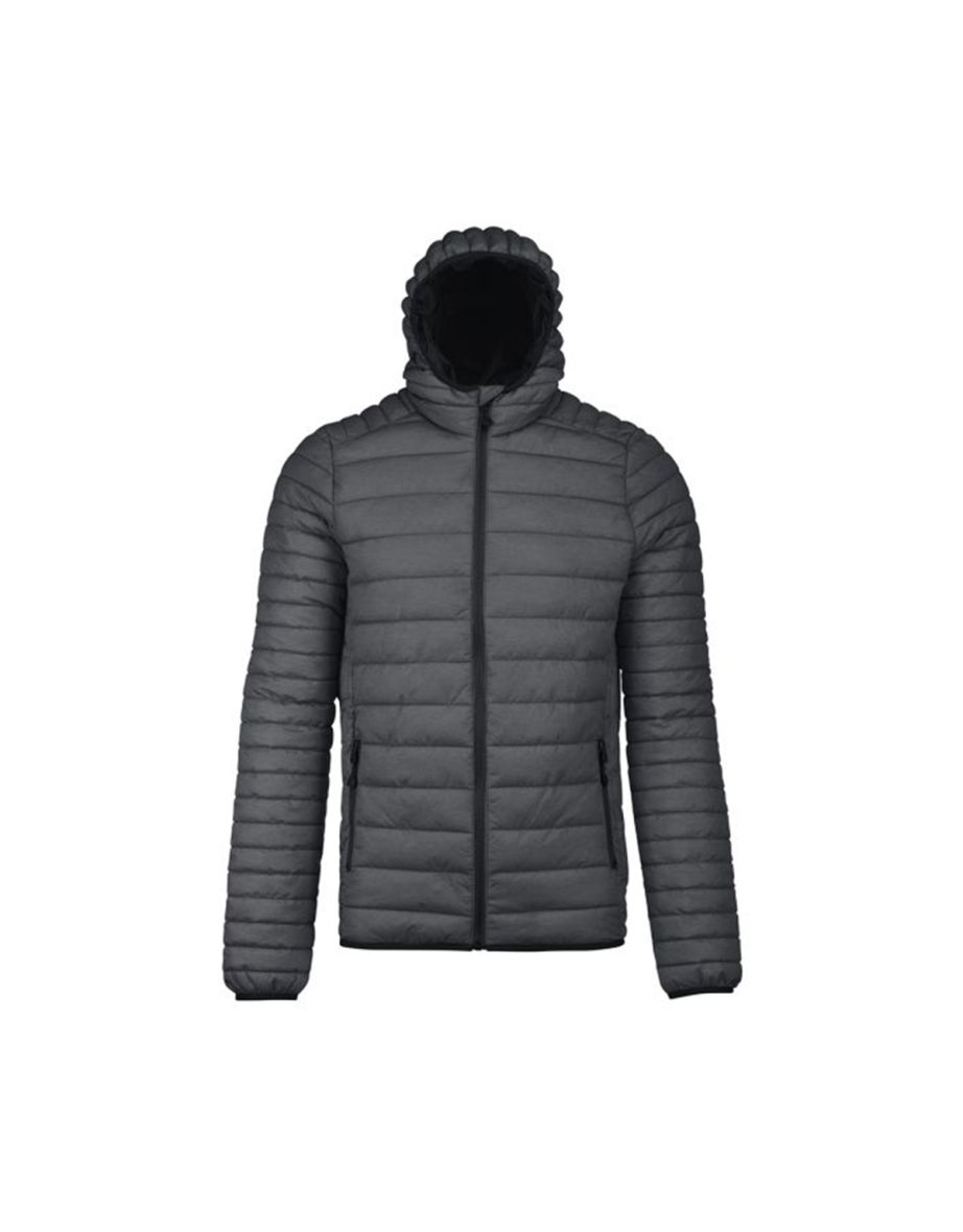 Kariban Mens Lightweight Hooded Down Jacket - Marl Dark Grey