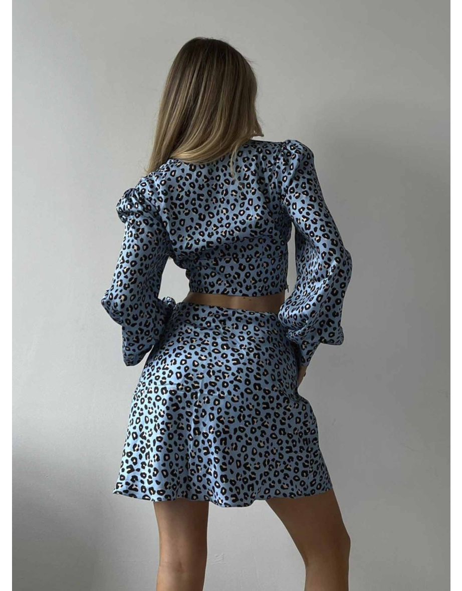 Glamorous Blue Leopard Print Mini Skirt - 1