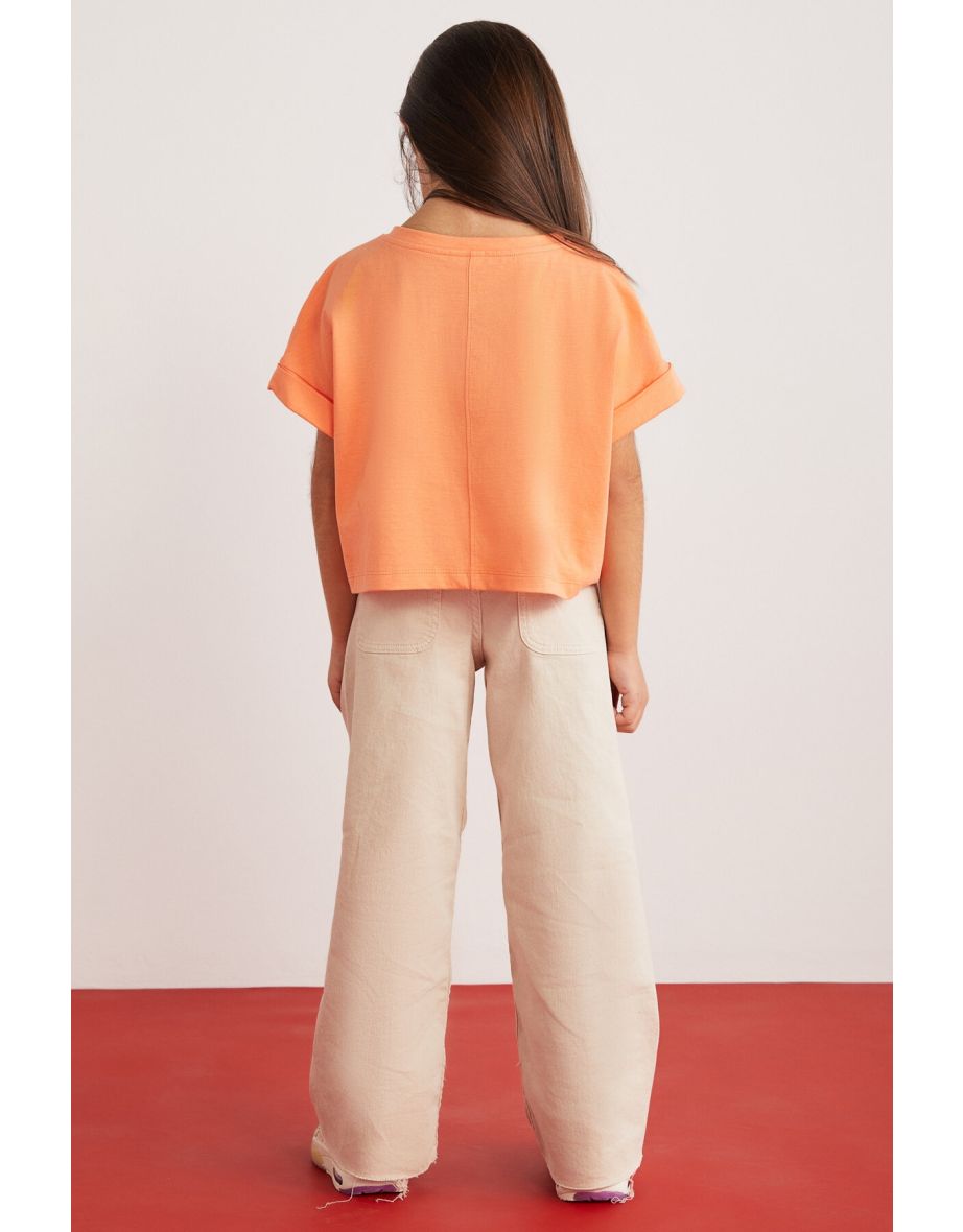 Verena Girl's 100% Cotton Double Sleeve Orange T-shirt with Ornamental Label - 5