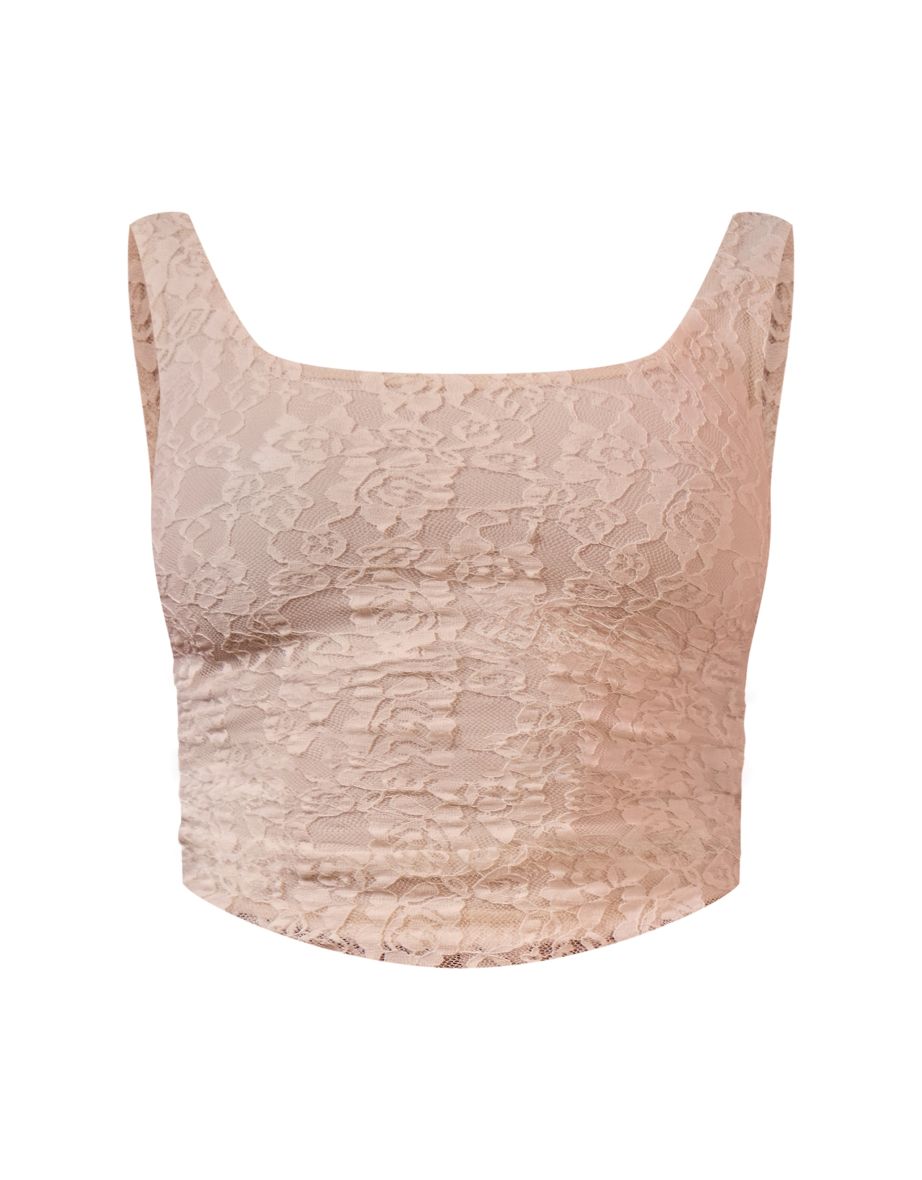 Ecru Lace Tie Up Back Crop Top - 4