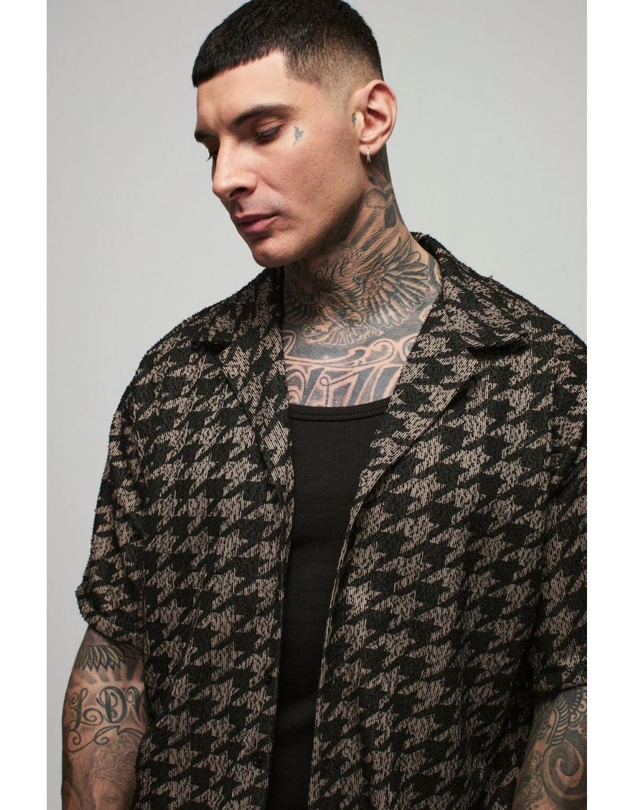 Tall Oversized Dogtooth Boucle Boxy Shirt - charcoal - 2
