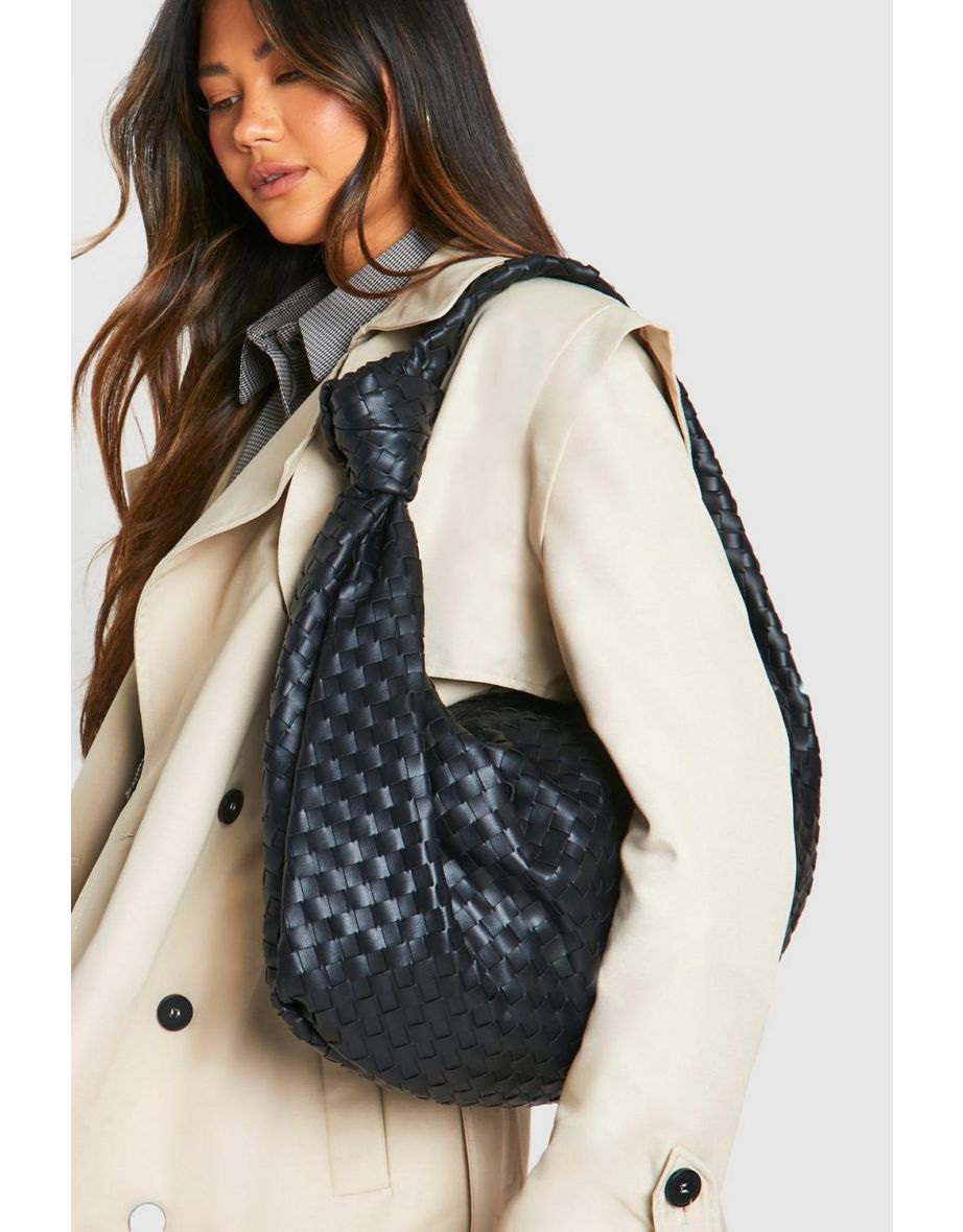 Woven Knot Oversized Shoulder Bag - black