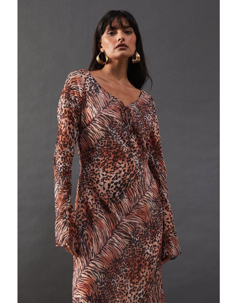 Chiffon Tie Keyhole Front Bias Midi Dress - 3