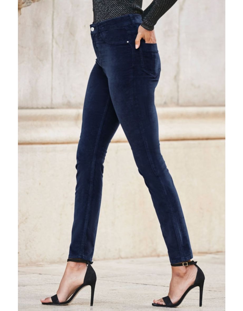 Midnight Blue Velvet Skinny Jeans