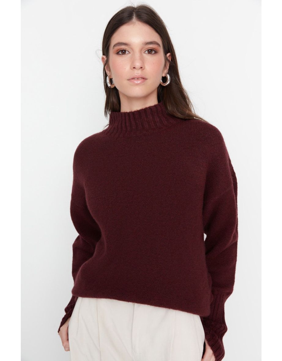 Claret Red Soft Textured Basic Knitwear Sweater - 7