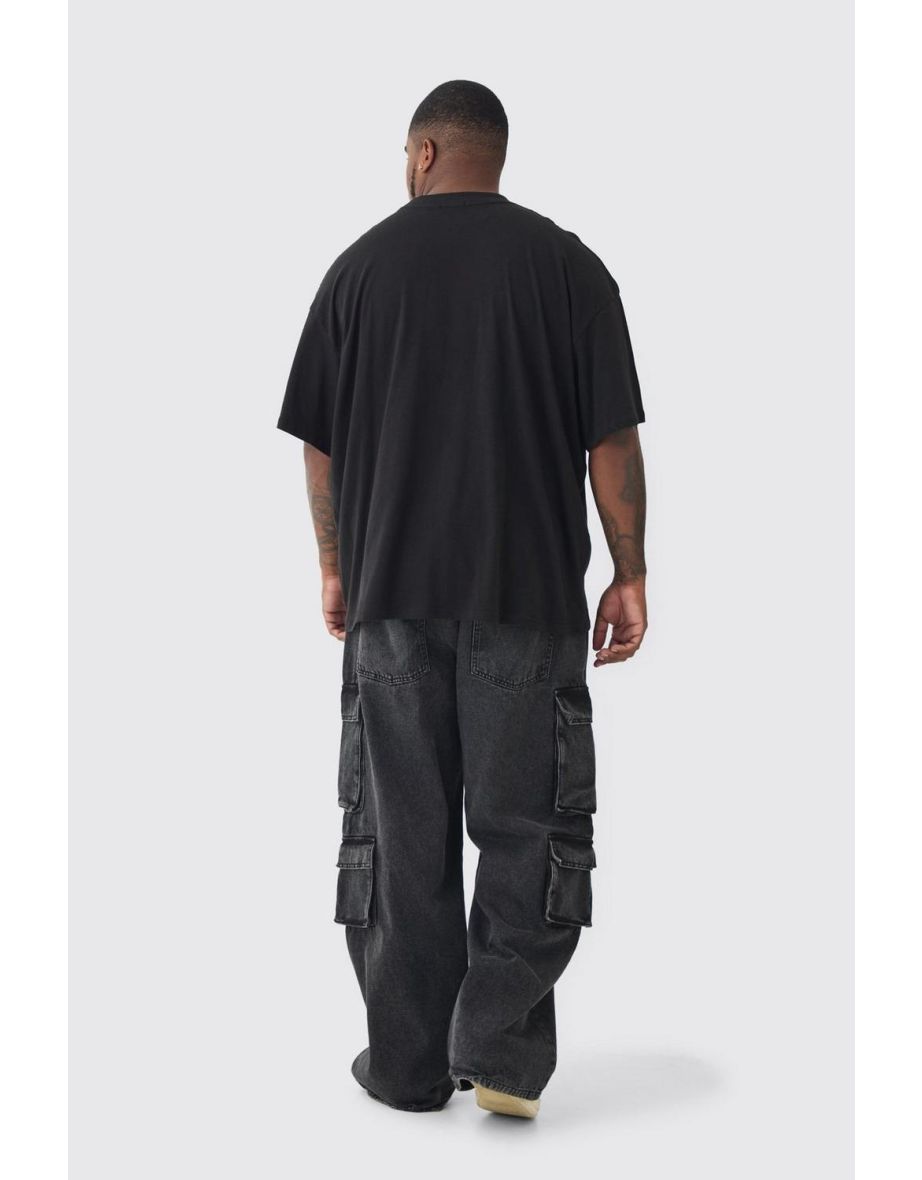Plus Oversized Extended Neck Heart Embroidered T-Shirt - black - 1