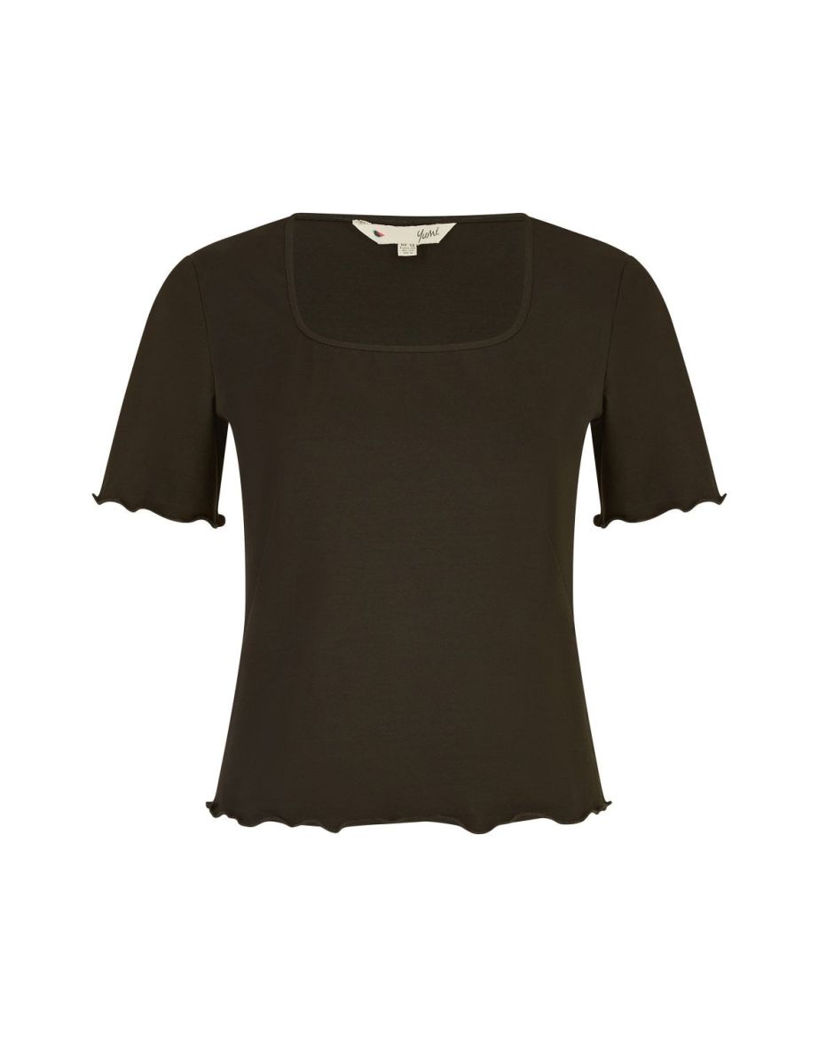 Yumi Black Cotton Jersey Lettuce Trim T-Shirt - 5