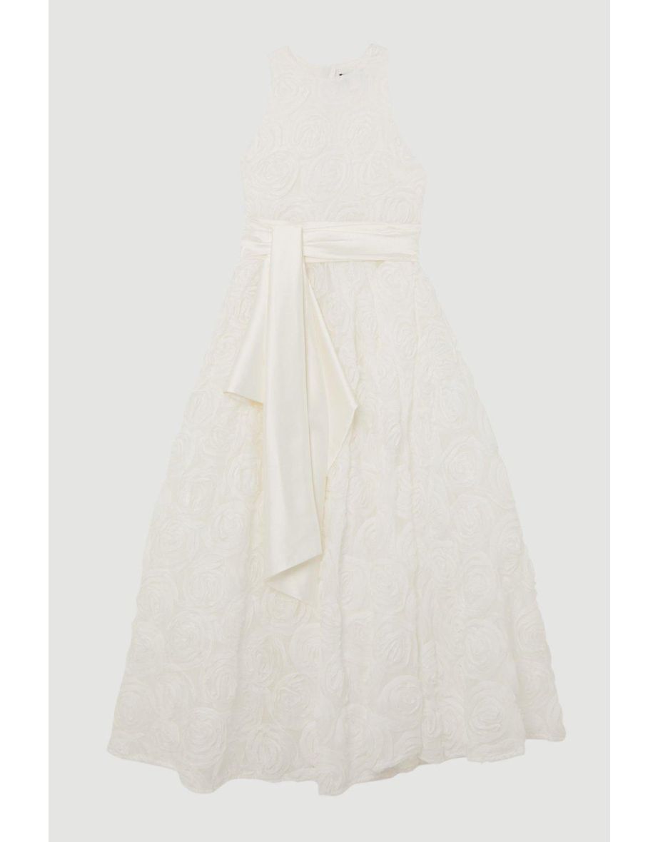 Romantic Rosette Texture Woven Prom Midaxi Dress - 3