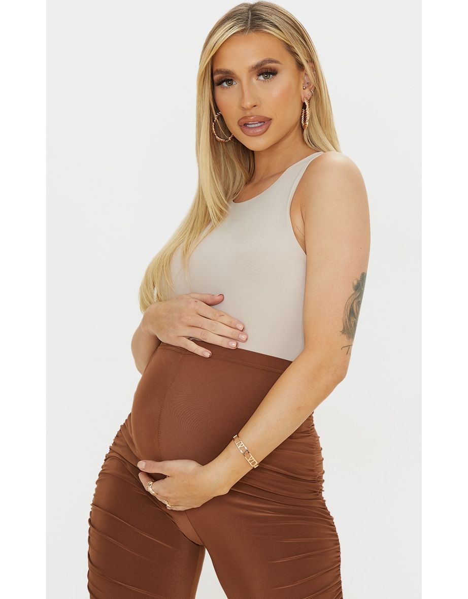 Maternity Stone Slinky Racer Neck Sleeveless Bodysuit