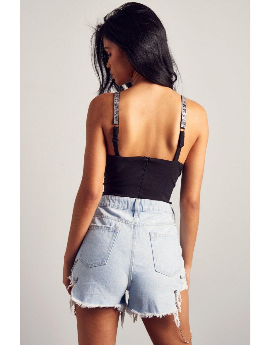 Chain Detail Denim Shorts - 2