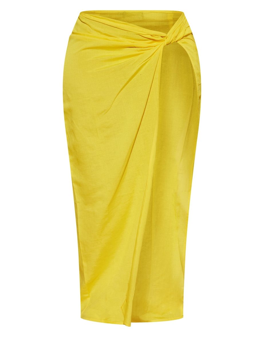 Shape Yellow Linen Look Knot Detail Front Split Maxi Skirt - 4
