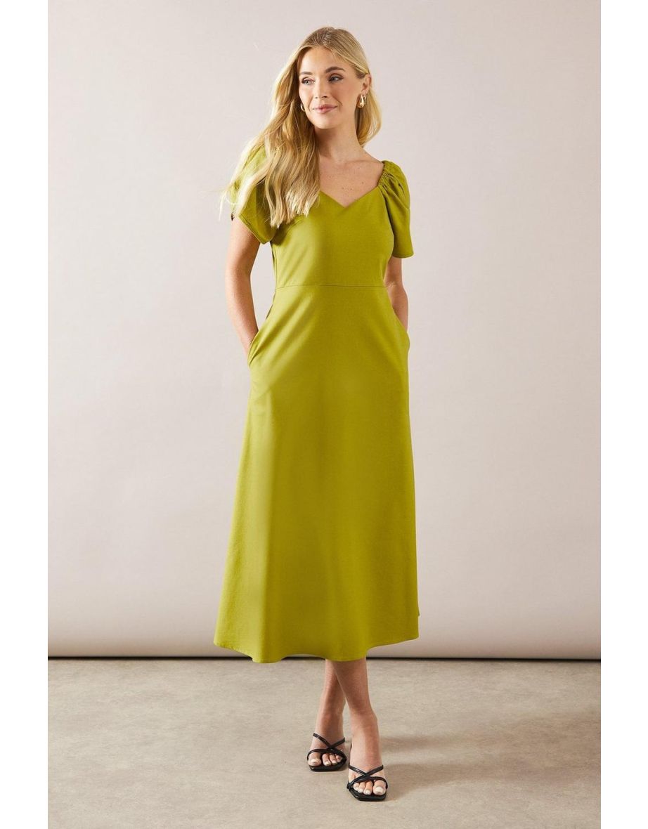 Petite Sweetheart Neck Tulip Sleeve Linen Dress