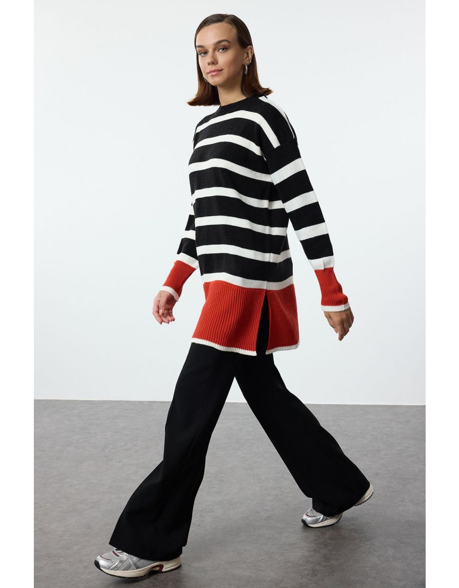 Black Red Striped Knitted Sweater
