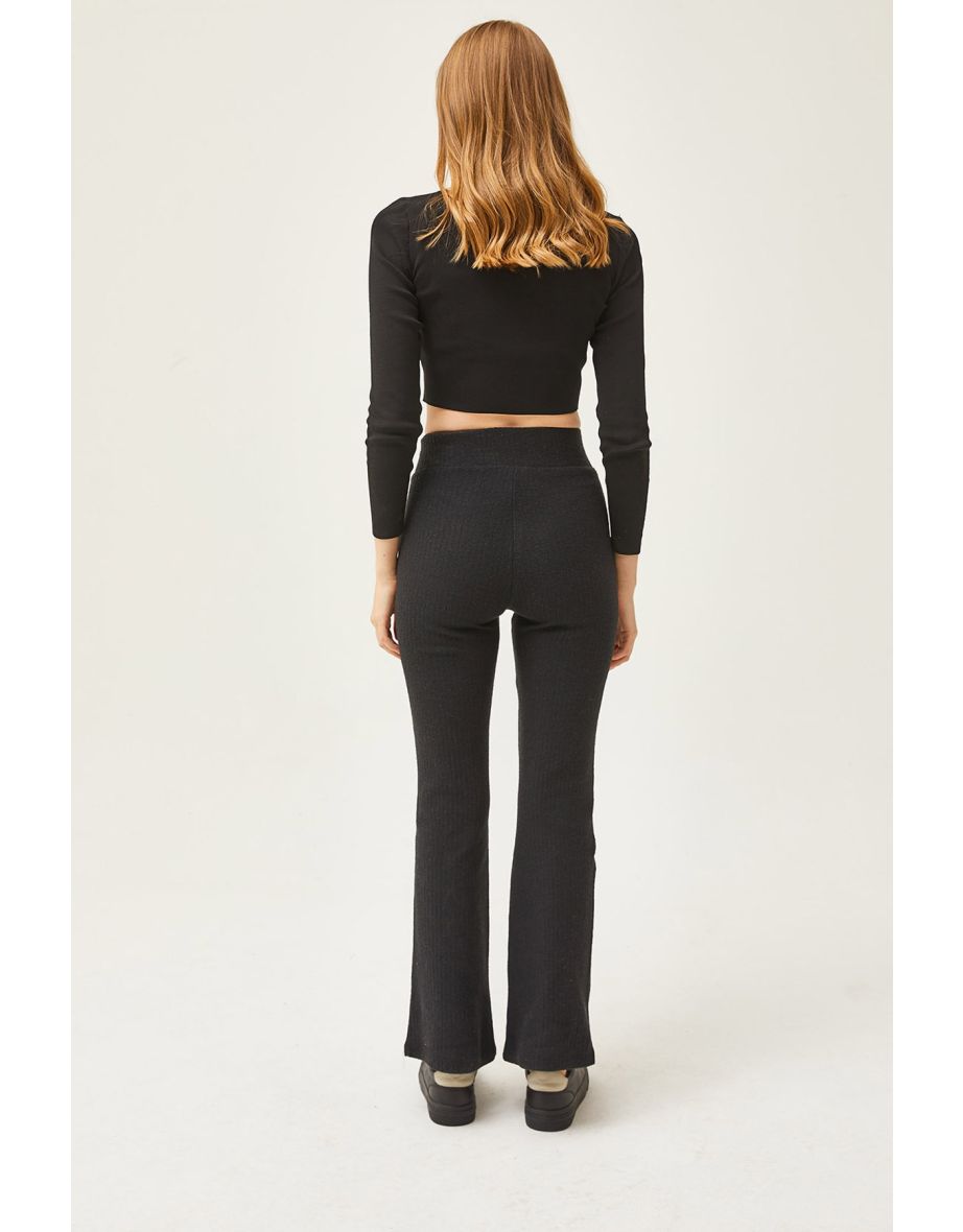 Women's Black Cross Band Detail Raised Spanish Leggings - 4