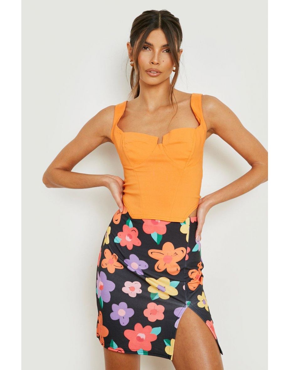 Floral Split Hem Mini Skirt - black - 3