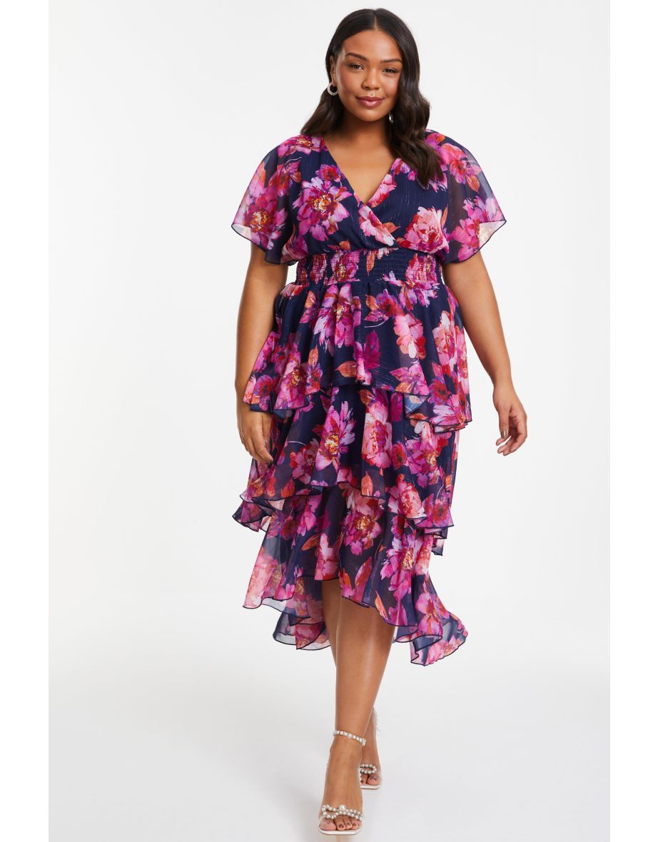 Quiz floral hot sale dip hem dress