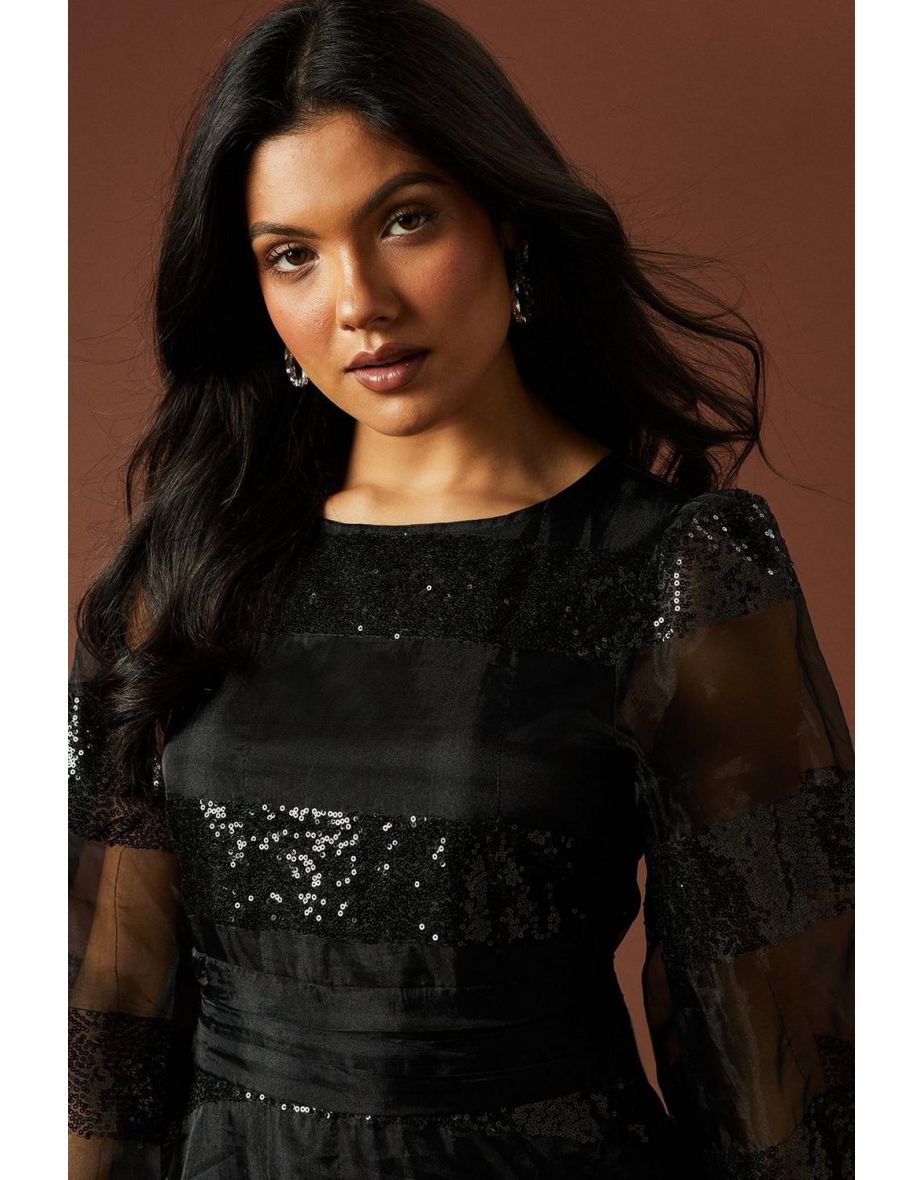 Embellished Organza Tie Back Maxi Dress - 3