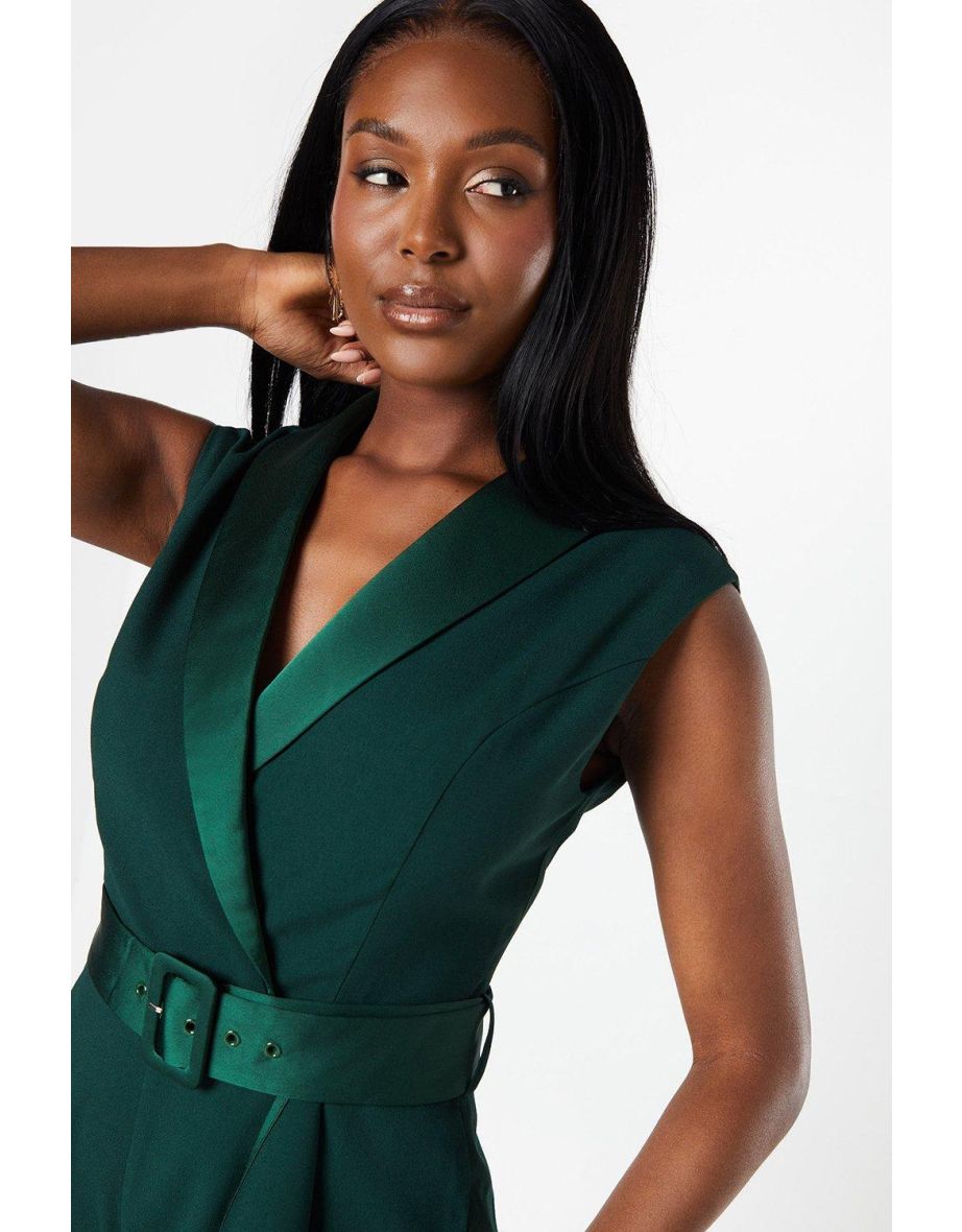 Belted Tuxedo Jumpsuit With Waterfall Ruffle - 3