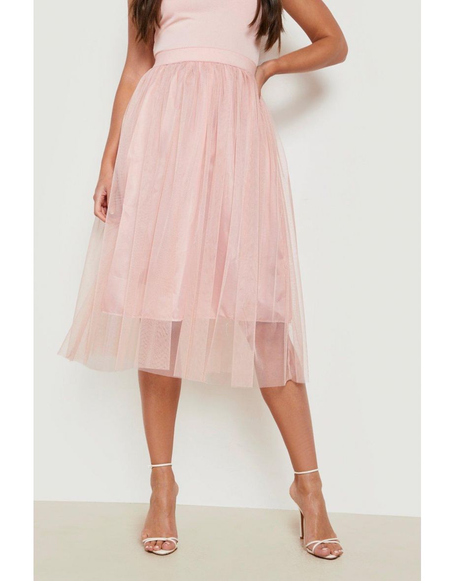 Tall Boutique Tulle Mesh Midi Dress - blush - 3