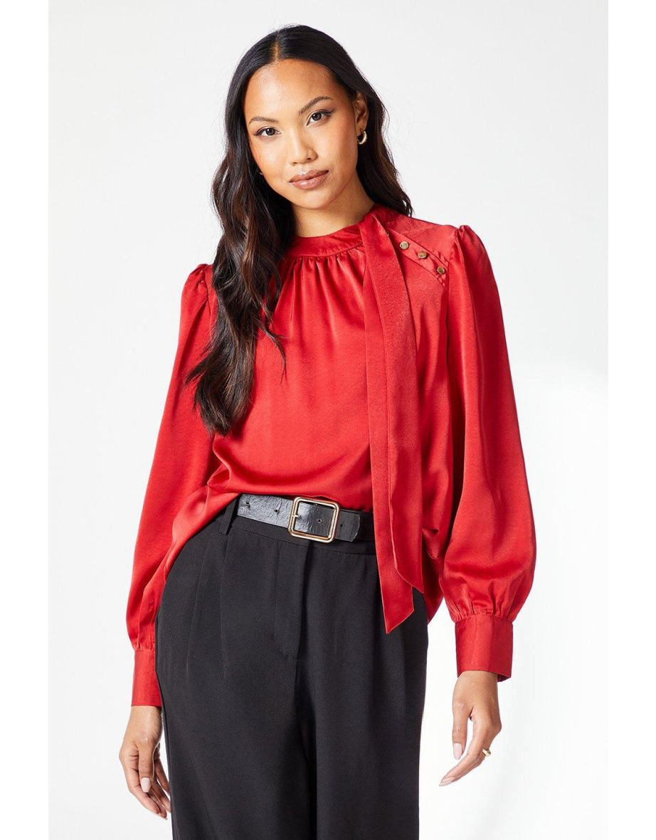 Principles by Debenhams Satin Bow Red Top