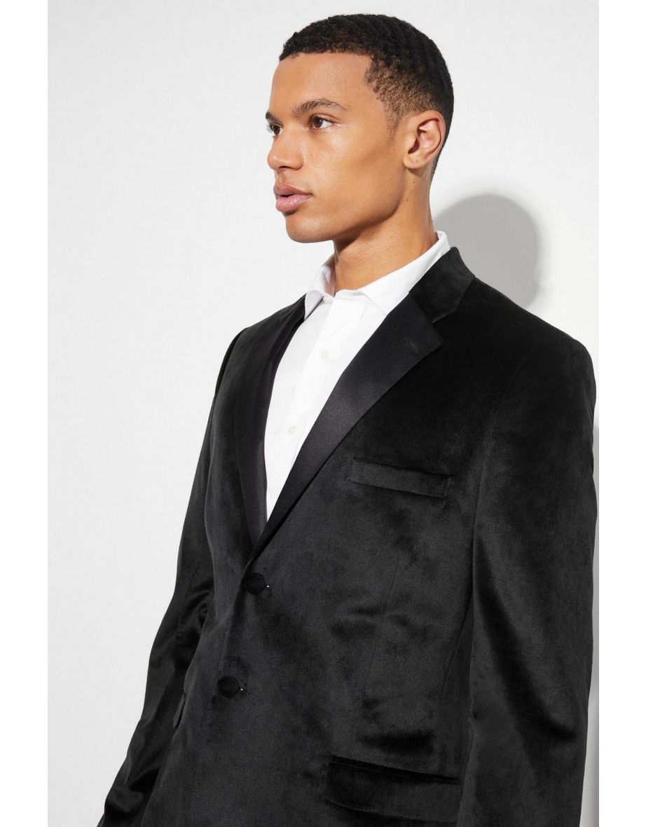 Tall Skinny Velour Satin Lapel Suit Jacket - black - 2