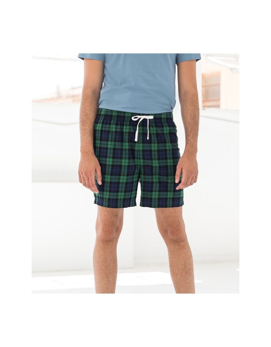Skinni Fit Mens Tartan Lounge Shorts - Navy/Green Check