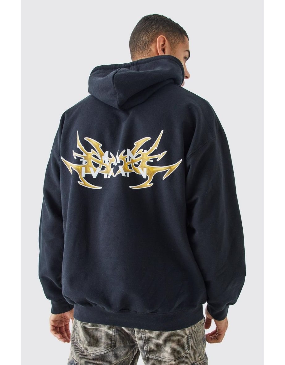 Oversized Man Y2k Back Print Hoodie - black