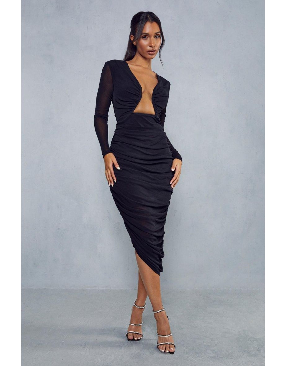 Premium Mesh Boning Asymmetric Midi Dress