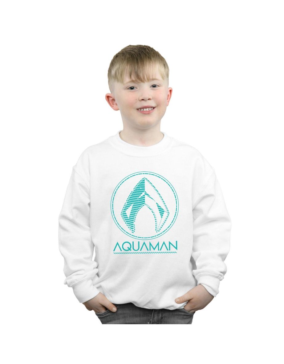 DC Comics Boys Aquaman Aqua Logo Sweatshirt - White