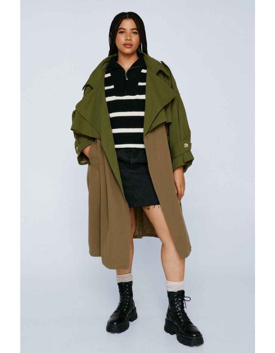 Back To Mac Oversized Plus Trench Coat - khaki