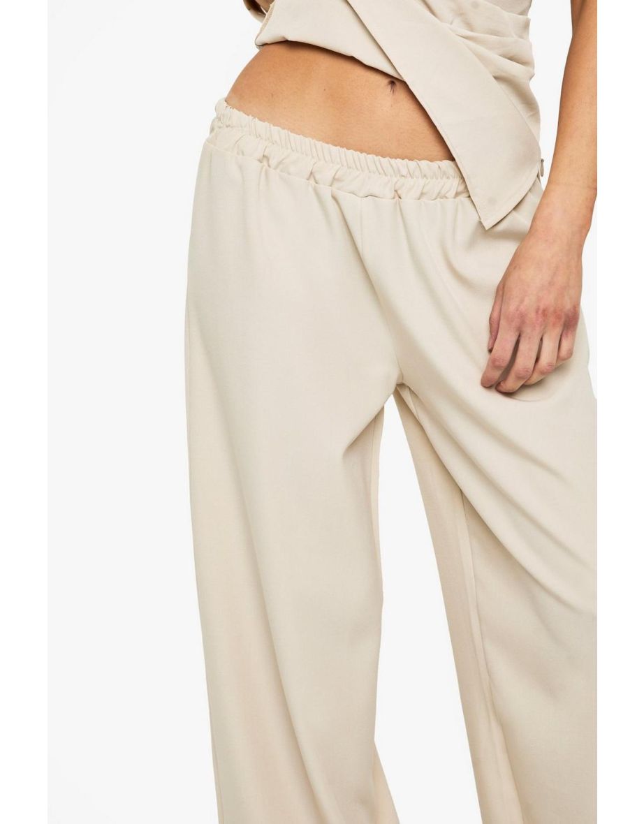 Woven Elasticed Waist Straight Leg Trouser - stone - 3