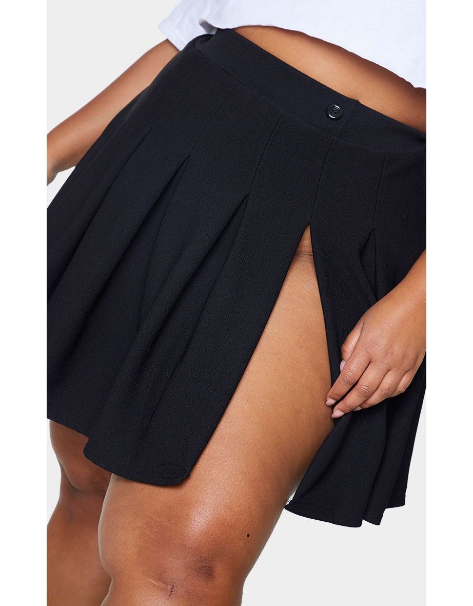 Plus Black Pleated Side Split Tennis Skirt - 4