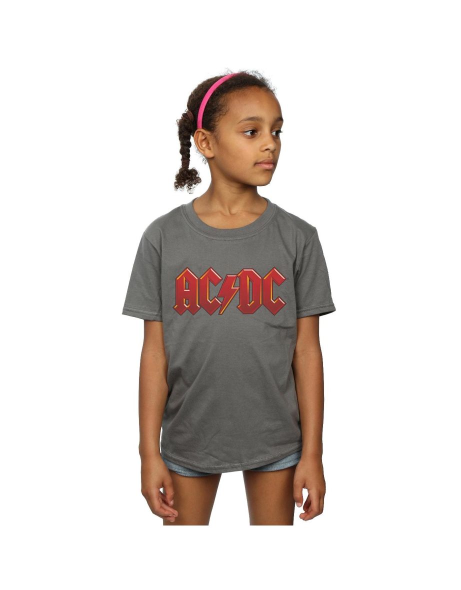 AC/DC Girls Dark Red Logo Cotton T-Shirt - Charcoal