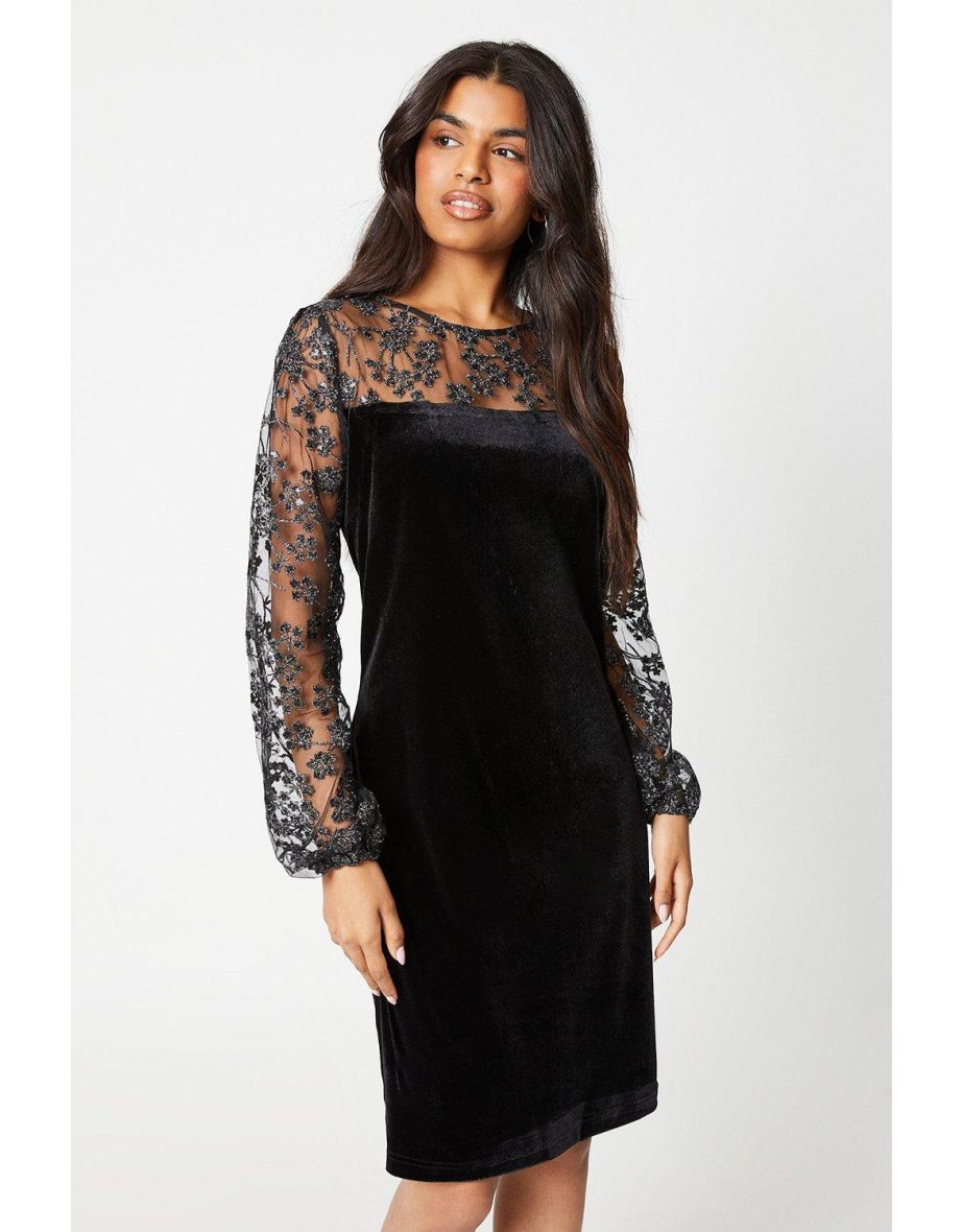 Petite Sequin Mesh Insert Swing Dress