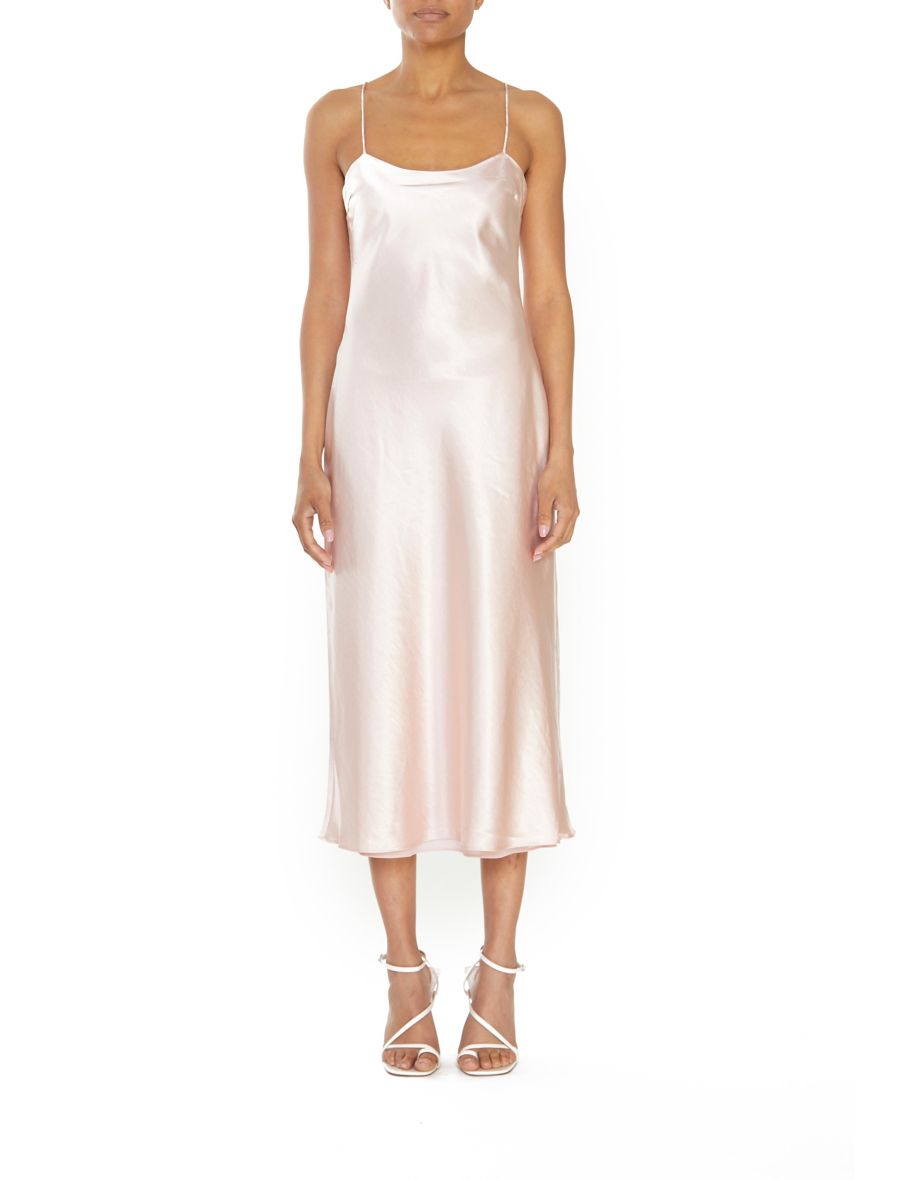 Pink Satin Column Midaxi Slip Dress