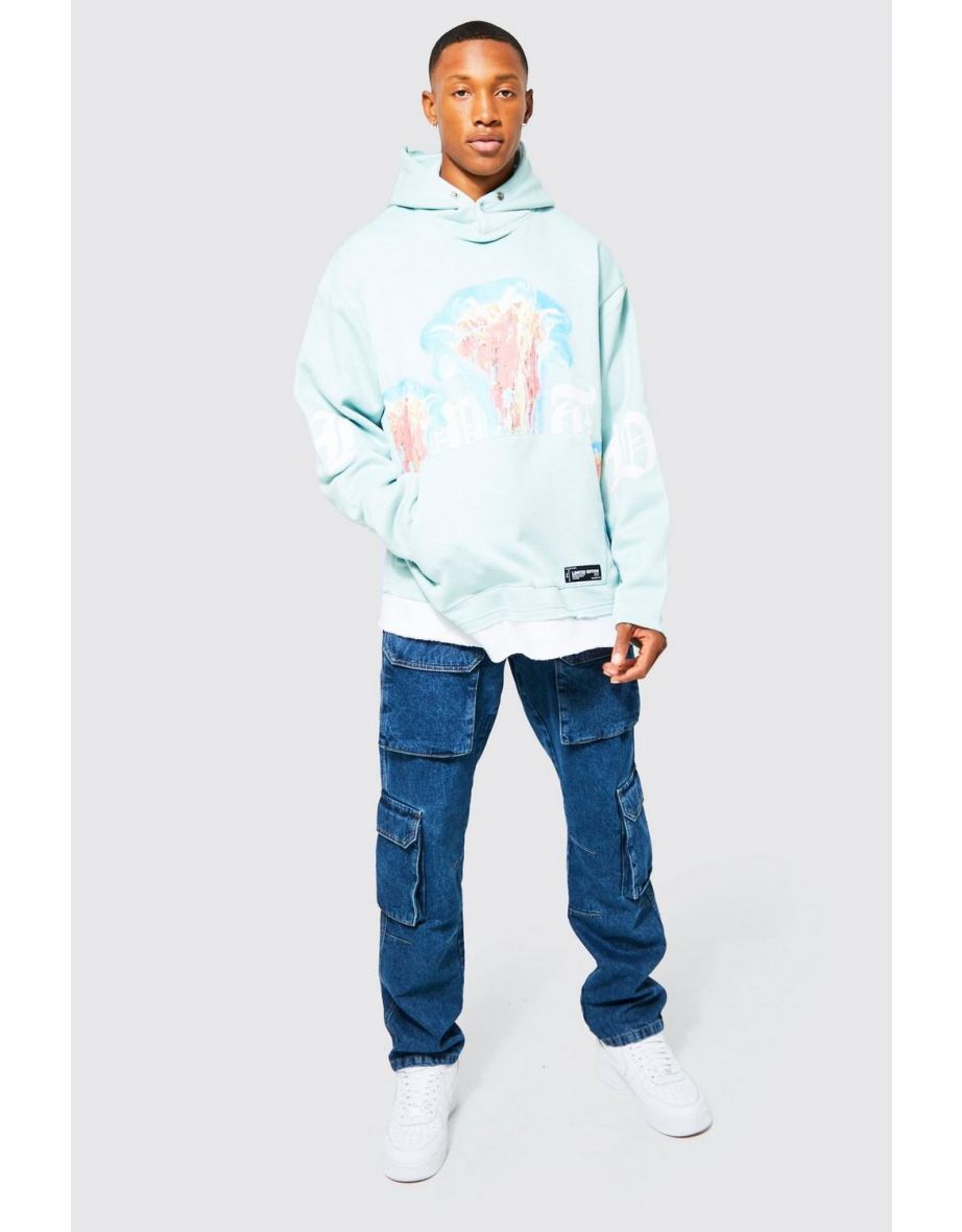 Oversized Jellyfish Graphic Hoodie - teal - 2