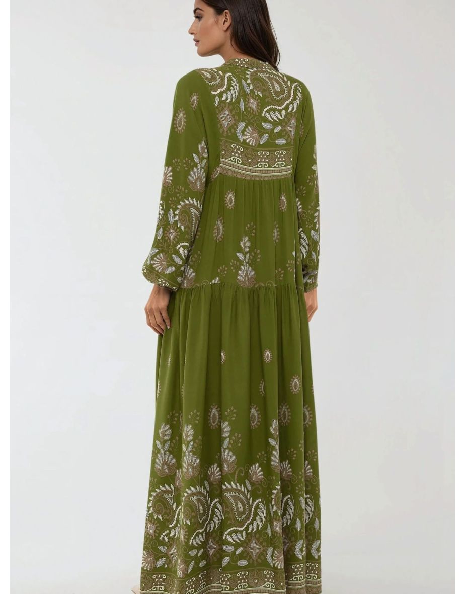 Printed Long Sleeve Viscose Maxi Dress - 5