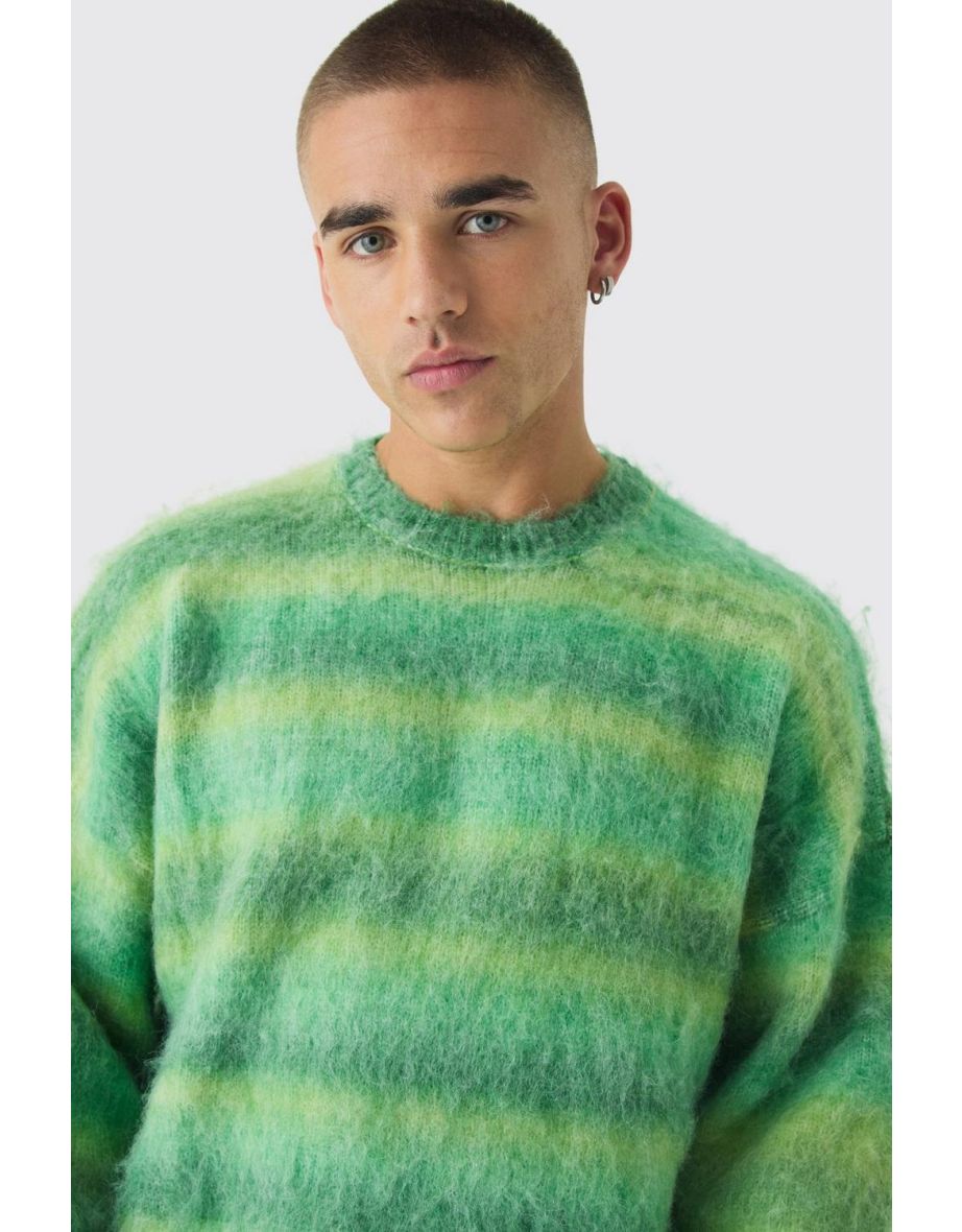 Oversized Boxy Brushed Ombre Stripe Knitted Jumper - green - 2