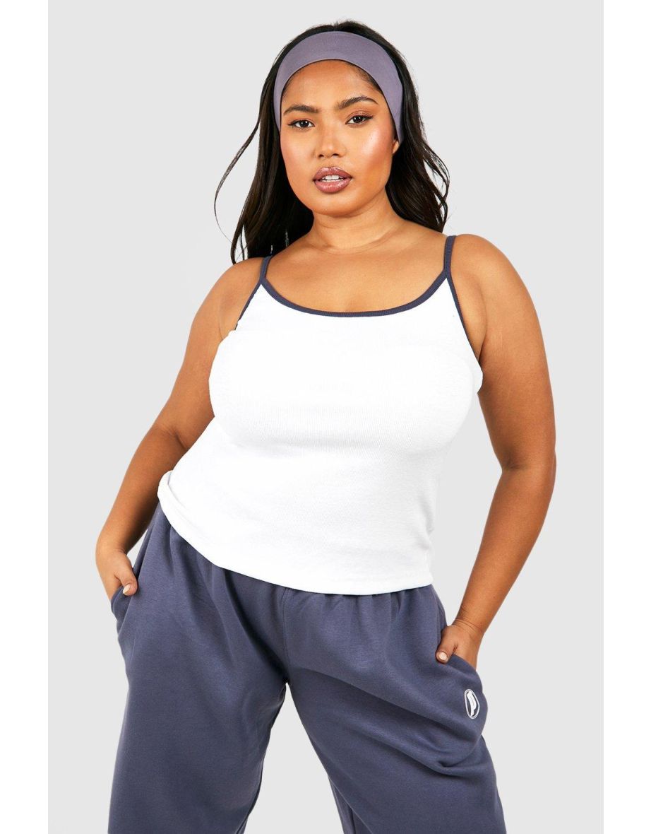 Plus Contrast Binding Cami Top - white