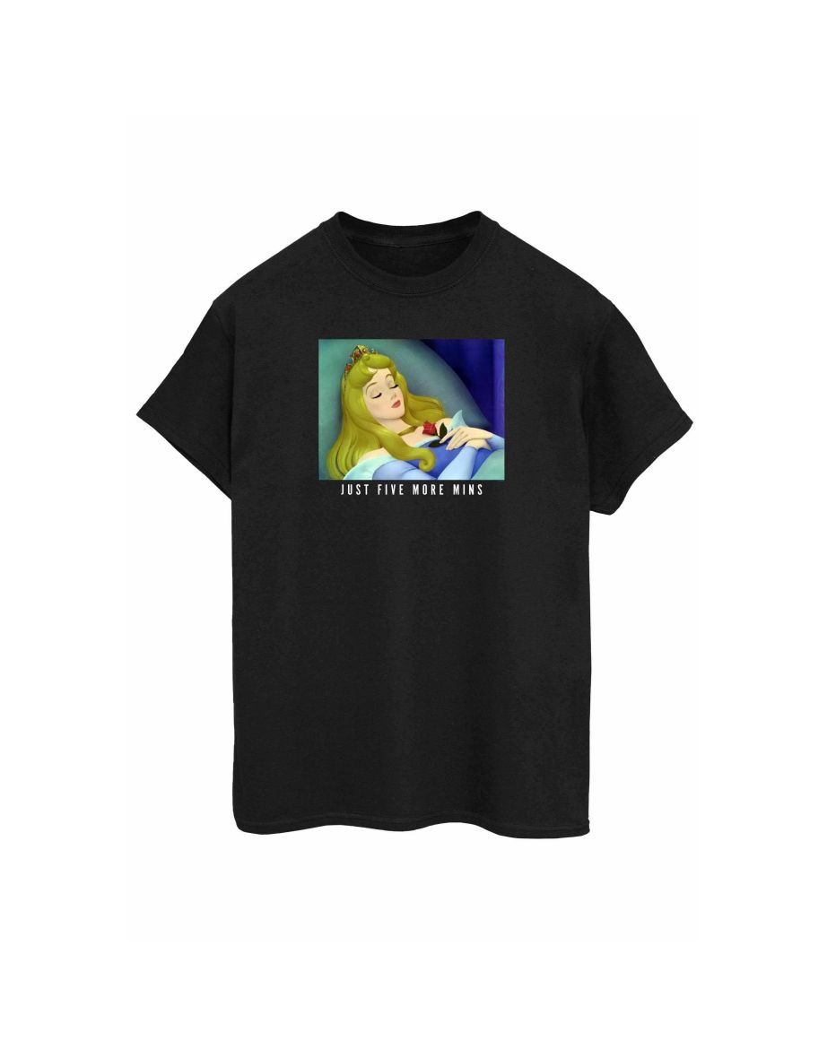 Disney Princess Womens/Ladies Sleeping Beauty Five More Minutes Cotton Boyfriend T-Shirt - Black - 1