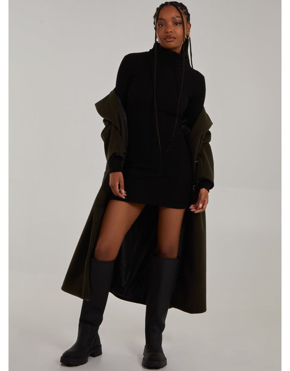 Chunky Brushed Rib Roll Neck Dress