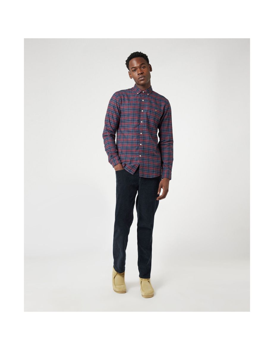 Men's Farah Fraser Checked Long Sleeve Shirt in Blue