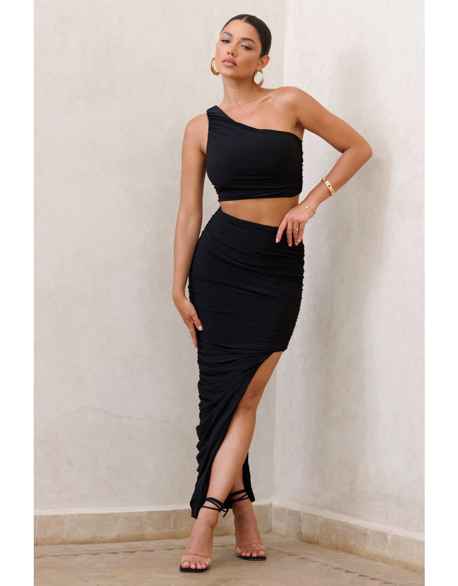 Moon Star | Black Side Split Ruched Maxi Skirt