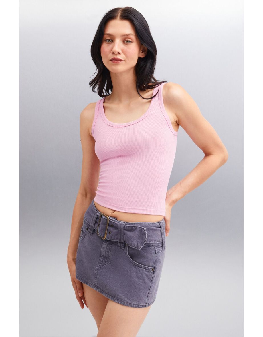Romına Women's Ribbed Flexible Fabric Organic Cotton Pink Undershirt