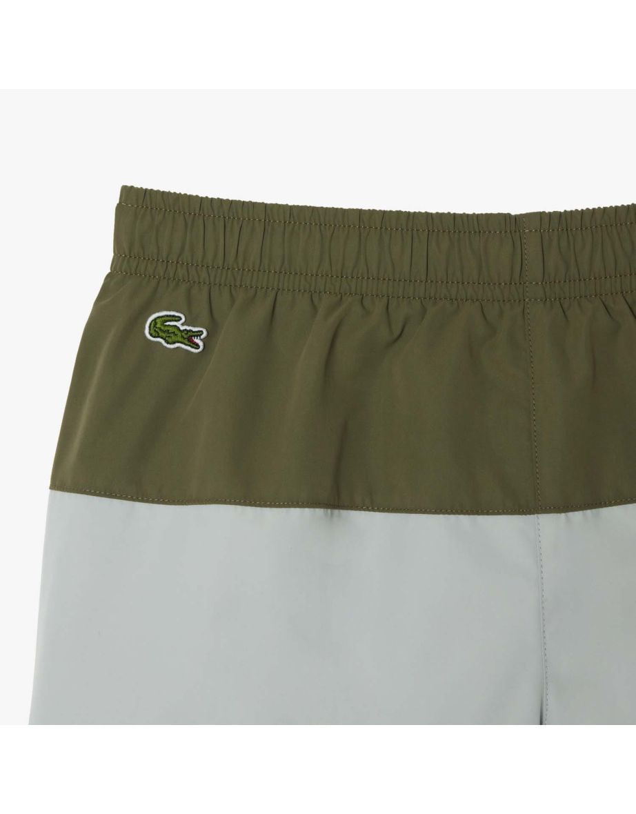 Boy's Lacoste Juniors Colour Block Taffeta Swim Trunks in Green - 4