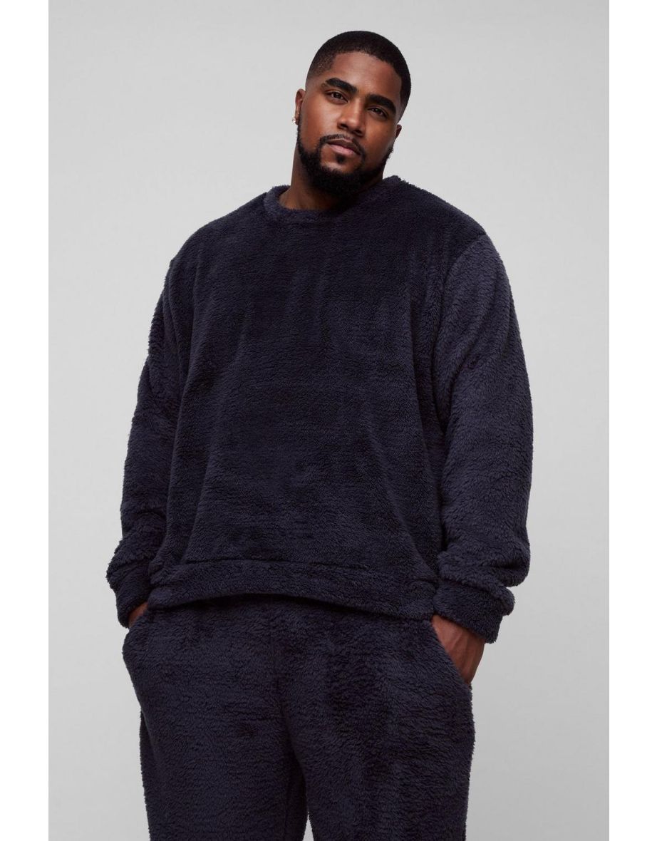 Plus Fluffy Sweater & Jogger Lounge Set in Black - 2
