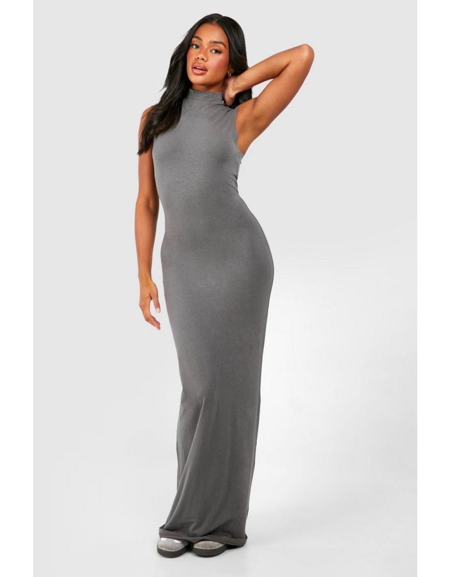 Premium Super Soft High Neck Bodycon Maxi Dress - charcoal